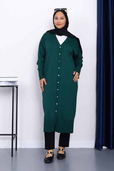 İmajButik Emerald Green Cold Yarn Knitwear Cardigan