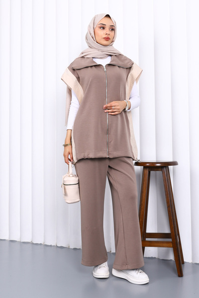 İmajButik Mink Zippered Modal Vest and Pants Set