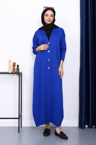 İmajButik Saks Blue V-Neck Mercerized Cardigan