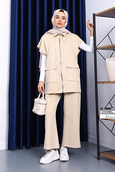 İmajButik Beige Vest and Pants Scuba Suit