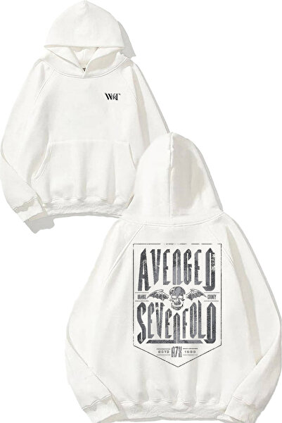 THEWERT Hanorac alb cu glugă cu imprimeu pe spate Avenged Sevenfold 2 Design