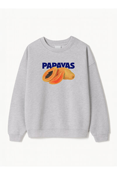 Disante Women's Oversize Fit Sweatshirt Papayas Printed – Crew Neck, 3 Thread Fleece