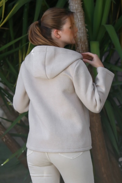 Chiccy Italian Cream Hooded Long Sleeve Textured Snap Pocket Woven Jacket 60 57