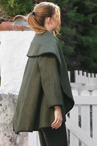 Chiccy Italian Khaki Shawl Collar Long Sleeve Unlined Shepherd Stitch Oversized Woven Jacket 77 66