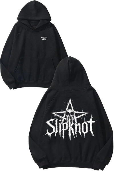 THEWERT Hanorac negru cu glugă cu imprimeu pe spate Slipknot Rock Music 2 Design