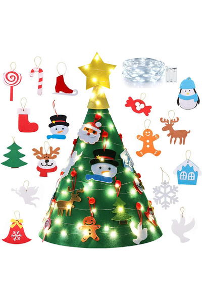 OEM 3D felt Christmas tree with decorative ornaments and lights