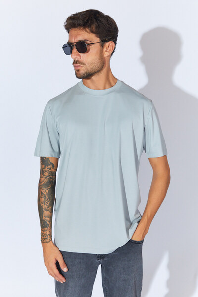 Manche Logo με τύπωμα Basic T-Shirt με λαιμόκοψη - Γκρι |   MSES215722-1