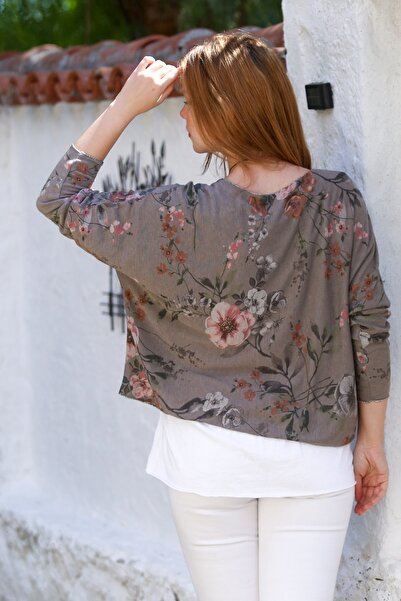 Chiccy Italian Light Brown Pool Collar Long Sleeve Patterned Thin Two-Piece Set Inside Sleeveless Combed Knitwear Blouse 70 60