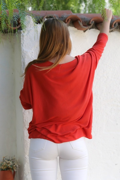 Chiccy Italian Pomegranate Flower Pool Collar Long Sleeve Solid Color Thin Knitwear Blouse 78 63