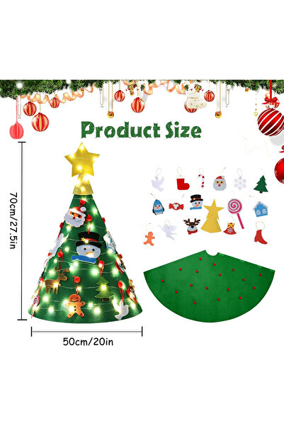 OEM 3D felt Christmas tree with decorative ornaments and lights