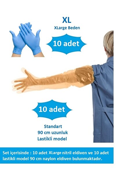 QBR Home 10-Piece Xlarge Nitrile Gloves and 10-Piece 90 cm Elastic Gloves Set