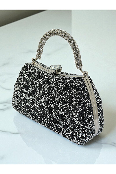 Wedding Fashion Black Silver Color Stone Women's Evening Dress Bag