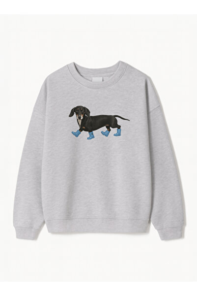 Disante Women's Oversize Fit Sweatshirt with Hot Dog Print – Crew Neck, 3 Thread Fleece