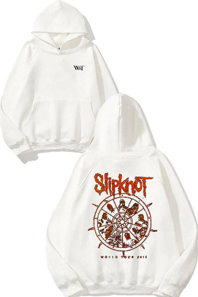 THEWERT Slipknot Rock Music 16 Design Back Printed White Hooded Sweatshirt