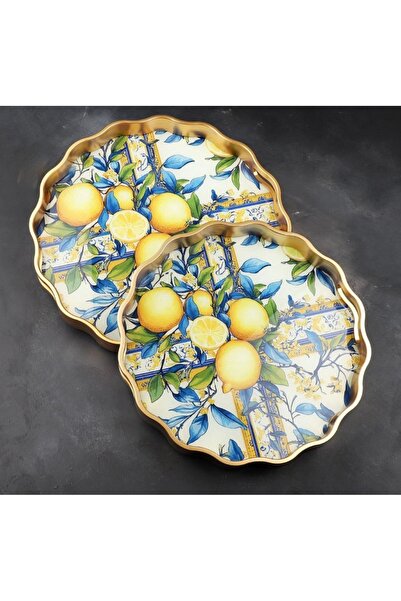 Kosova Çırağan Home 2’li Lüks Ahşap Tepsi Seti 38 Cm - 33 Cm