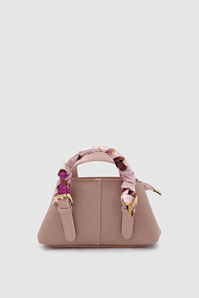 Wuclo Coris Fularlı Saplı Mini Boy Çapraz Askılı El Çantası Pembe