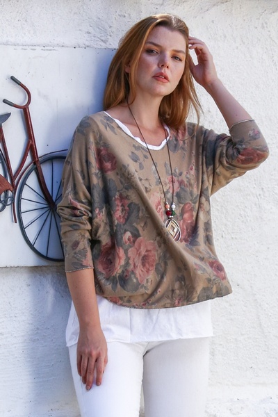 Chiccy Italian Camel Pool Collar Long Sleeve Patterned Thin Two-Piece Set Inside Sleeveless Combed Knitwear Blouse 70 60