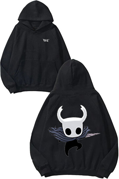 THEWERT Hanorac negru cu glugă cu imprimeu pe spate Hollow Knight 1 Design