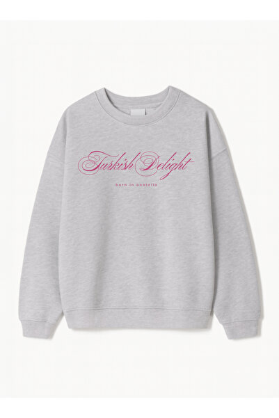 Disante Women's Oversize Fit Sweatshirt Turkish Delight Printed – Crew Neck, 3 Thread Fleece