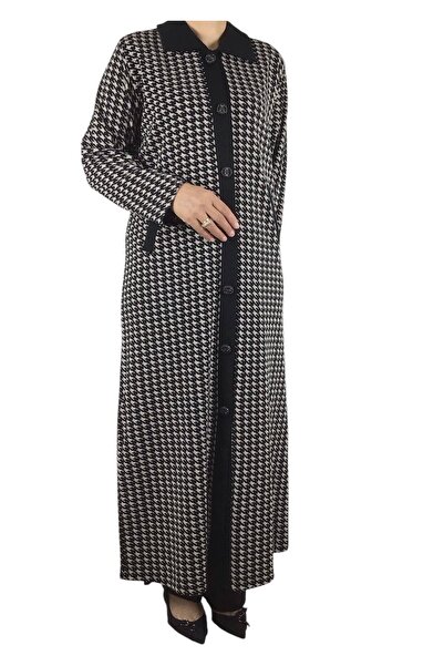ECE GİYİM Women's Patterned Steel Knitted Overcoat with Buttons on the Front and Pockets