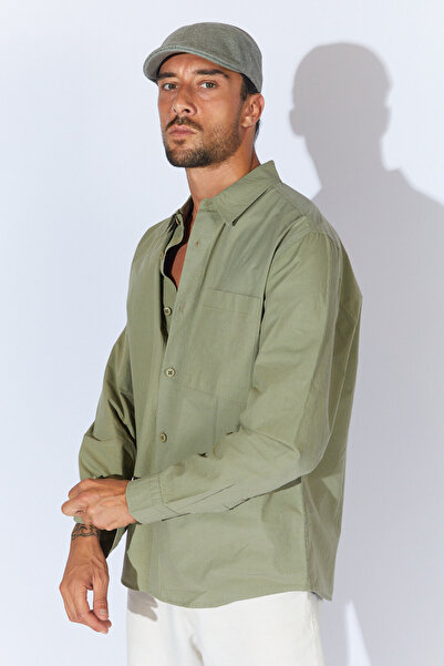 Manche Logo Baskılı Tek Cepli Gömlek - Haki | MEW123011-01