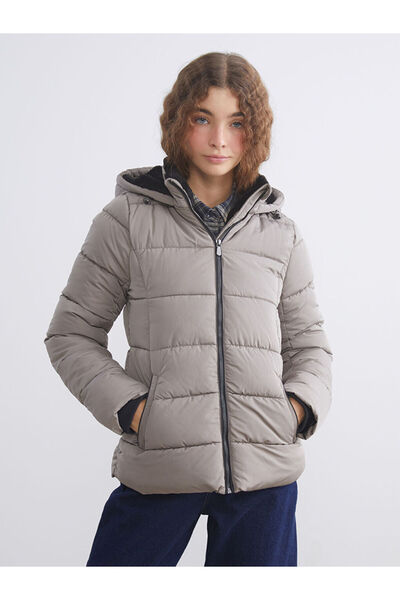 LC Waikiki Palton puf pentru femei cu glugă maro