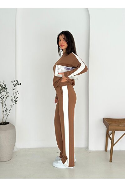 fiolin Σετ αθλητικής φόρμας Modal Fabric με λωρίδες στο πλάι Milky Brown