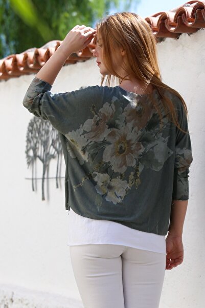 Chiccy Italian Anthracite Pool Neck Long Sleeve Patterned Thin Two-Piece Set Sleeveless Combed Cotton Knitwear Blouse 70 60