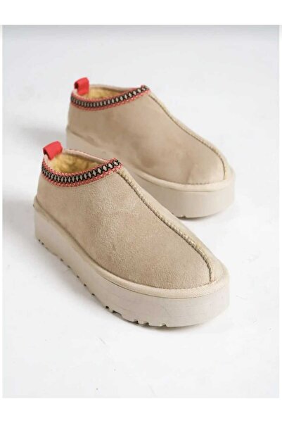 SUDE AYAKKABI Sude Thick Sole Home Shoes with Fur Inside & Suede Slippers