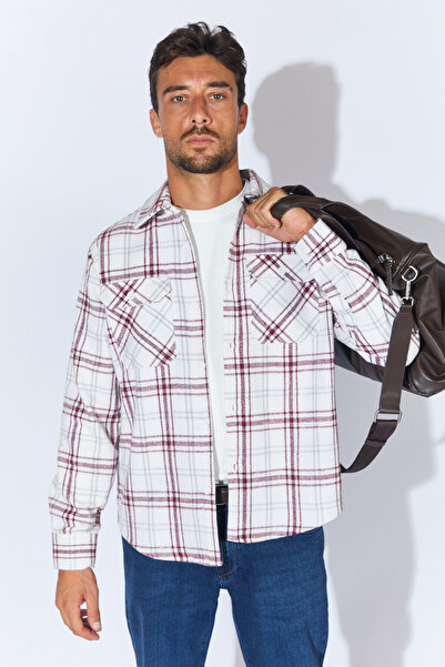 Manche Cepli Ekose Kışlık Gömlek - Ekru-Bordo | MEW129135-01