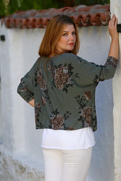 Chiccy Italian Khaki Pool Collar Long Sleeve Patterned Thin Two-Piece Set Inside Sleeveless Combed Knitwear Blouse 70 60