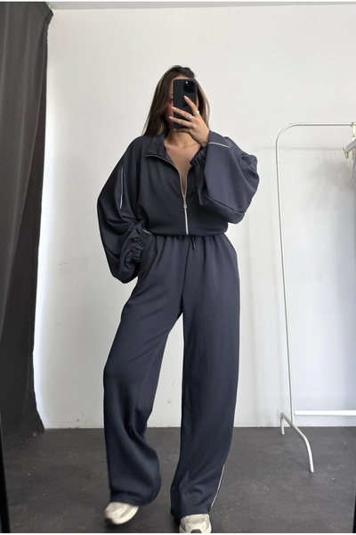 nona butik Haley Striped Tracksuit Set - Anthracite
