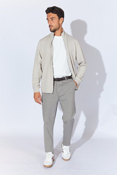 Manche Fitilli Balıkçı Yaka Fermuarlı Cepli Hırka - Taş | MEW224994-01