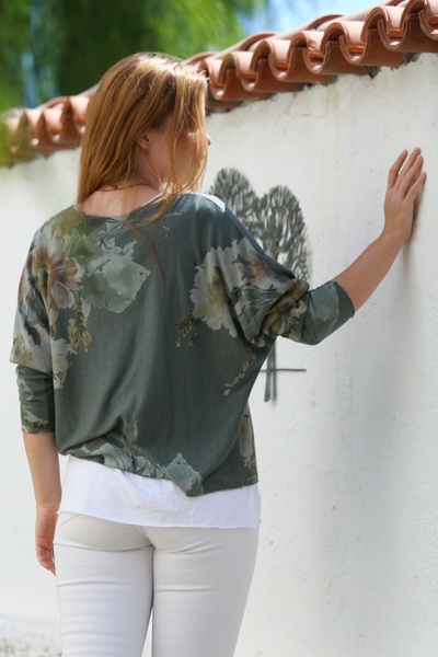 Chiccy Italian Khaki Pool Collar Long Sleeve Patterned Thin Two-Piece Set Inside Sleeveless Combed Knitwear Blouse 70 60