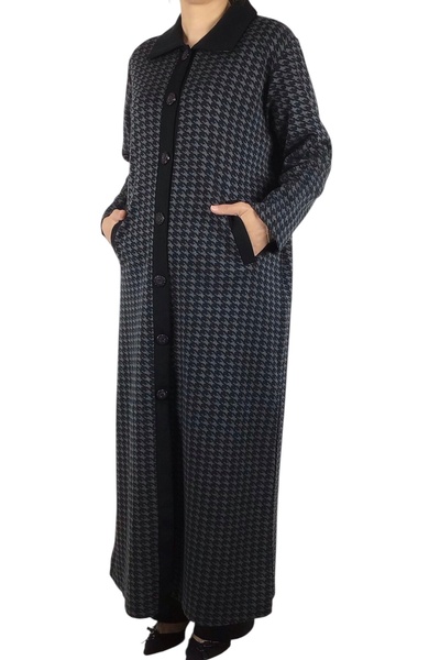ECE GİYİM Women's Patterned Steel Knitted Overcoat with Buttons on the Front and Pockets