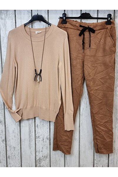 pudubutik سترة تريكو أساسية ناعمة بأزرار على الأكمام بلون الجمل