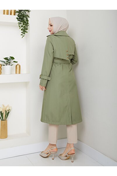 Vibeys Collection Kadın Arkası Düğme Detaylı Astarlı Trenç