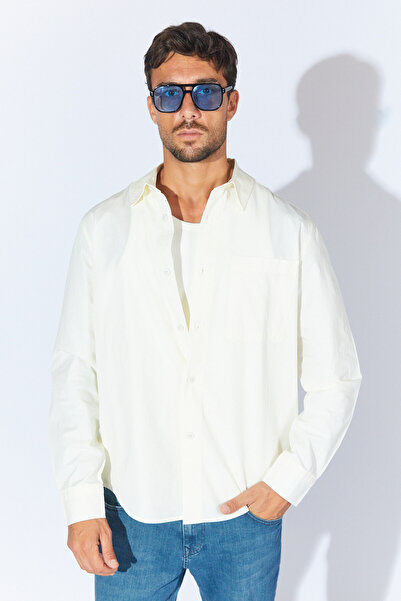 Manche Logo Printed Single Pocket Shirt - Ecru |   Mew123011-01