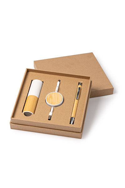 ROLY Set cadou o baterie externa, cablu de încarcare si un stilou din bambus