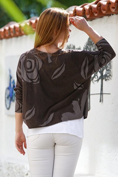 Chiccy Italian Brown Pool Collar Long Sleeve Patterned Thin Two-Piece Set Inside Sleeveless Combed Knitwear Blouse 70 60
