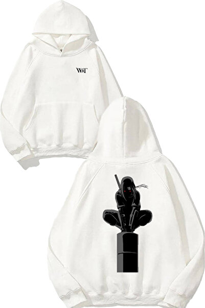 THEWERT Hanorac alb cu glugă cu imprimeu pe spate Uchiha Itachi Naruto 9 Design