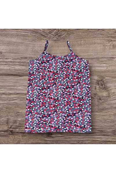 ESTA STORE Navy Blue Red Pink Floral Patterned Strap Tank Top