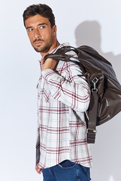 Manche Cepli Ekose Kışlık Gömlek - Ekru-Bordo | MEW129135-01