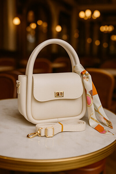 ESTUTE Lüks Gold Detaylı Şal Aksesuarlı Omuz & Çapraz Çanta