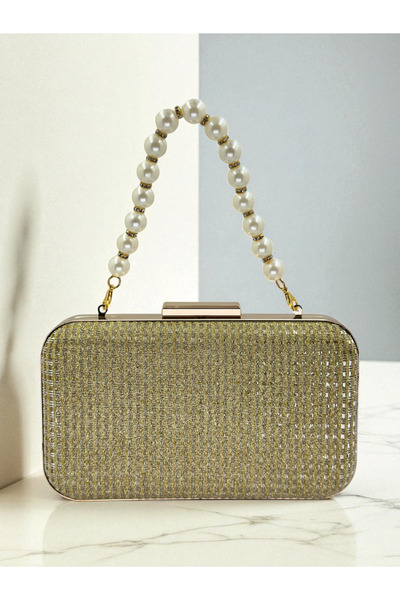 Wedding Fashion Gold Gold Color Pearls Handle Glitter Wire Wrapping Women Evening Dress Bag Wedding Engagement Graduation