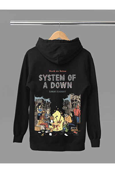 MAGORS System of a down Printed Cotton Long Sleeve Ribbed 3-Ply Hooded Rock Sweatshirt