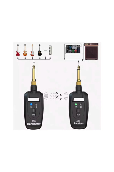 Anunnaki A10 Kablosuz Gitar Alıcı Verici 2.4GHz 6,35mm ve 3,5mm Jak, 250 Derece Döner Fiş