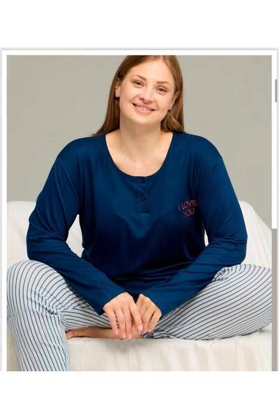 XORVİO Women's Seasonal Casual Home Wear Long Sleeve Plus Size Pajama Set