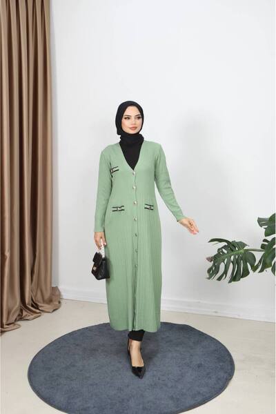 STYLENEST Women's Mercerized Button Detailed Long Sleeve Oversize Knitwear Cardigan