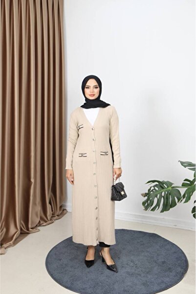 STYLENEST Women's Mercerized Button Detailed Long Sleeve Oversize Knitwear Cardigan
